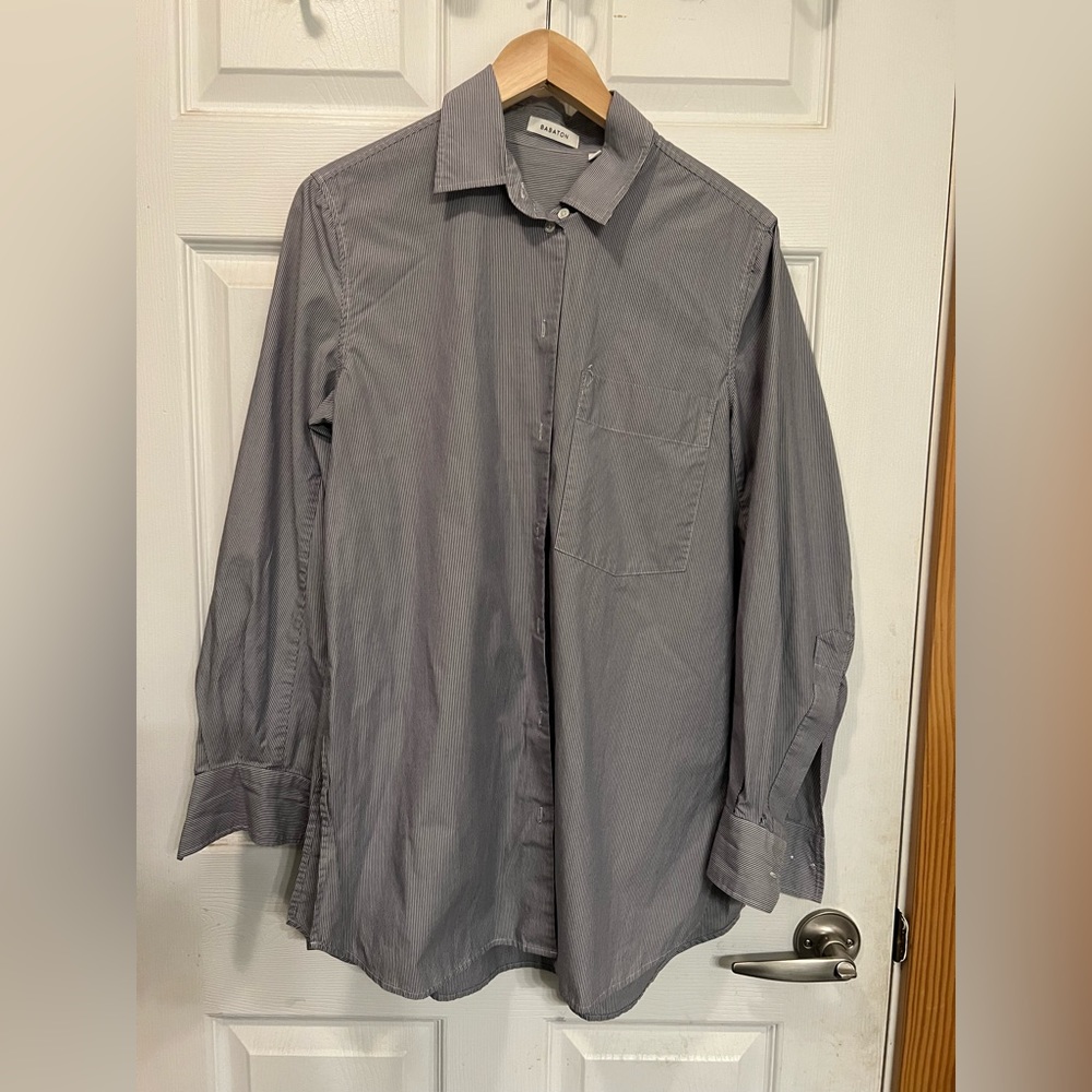 Aritzia navy and white striped blouse with slits at the side. Size medium
